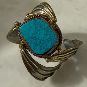 Turquoise and Silver & Gold / Bronze Women's Bracelet Cuff